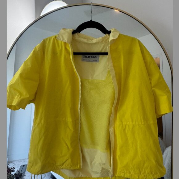 zara X RHUIGI TECHNICAL SHIRT Neon Yellow Half-Zip Nylon Jacket size small - Picture 3 of 4